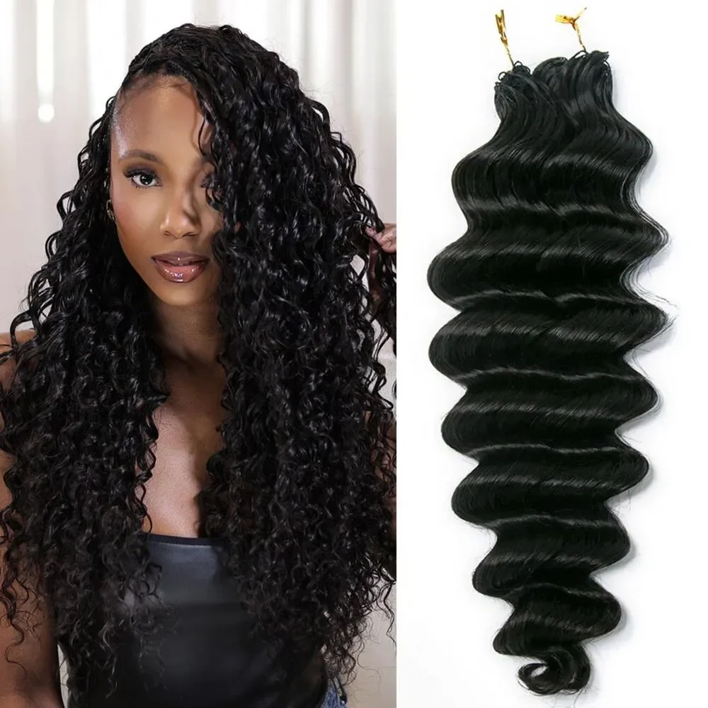 Loose Deep Wave Crochet Human Remy Hair Black 20